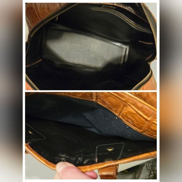 Vintage Park Lane Cognac Croc Embossed Leather Top Handle Satchel - Picture 6 of 12